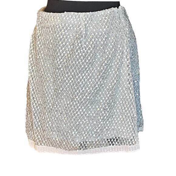 Y2K Rebecca Taylor Fairy Glam Mermaid Silver Sequin Mesh Silk Disco Mini Skirt 8 - Picture 2 of 4